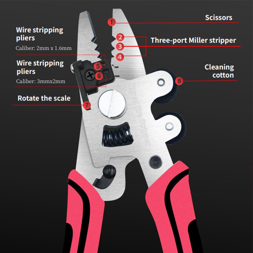 D YEDEMC 4 In 1 Optical Fiber Stripper 3 in 1 Miller Clamp Wrie Stripping Pliers Comes with cleaning cotton Professional Optical Fiber FTTH Tool