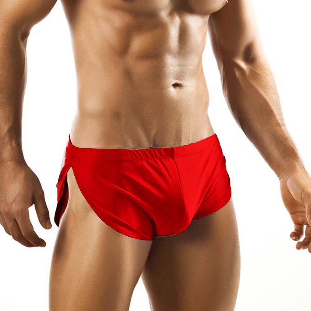 Mens Boxer Briefs with Large Split Sides No Inner Lining Color Red Size L