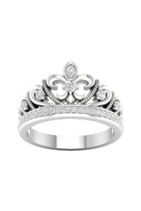 m_and_s jewels 1/3 ct round shape sparkling white cubic zirconia fleur de lis crown women's wedding engagement ring in 14k white gold finish 925 sterling silver (0.35 cttw) ring size - 9