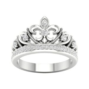 M_and_S Jewels 1/3 CT Round Shape Sparkling White Cubic Zirconia Fleur de lis Crown Women's Wedding Engagement Ring in 14K White Gold Finish 925 Sterling Silver (0.35 Cttw) Ring Size - 9