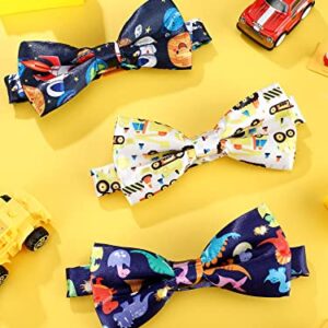 Newcotte 3 Pcs Boy's Bow Ties for Kids Toddler Child Cute Adjustable Costume Pre Tied Bowties for Kids Wedding Birthday Party(Truck, Dinosaur, Spacemen Pattern)