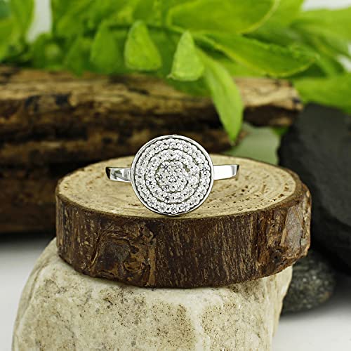 Wishrocks Round Cut White Cubic Zirconia Pave Disc Ring Jewelry For Women in 14k White Gold Over Sterling Silver Ring Size- 7