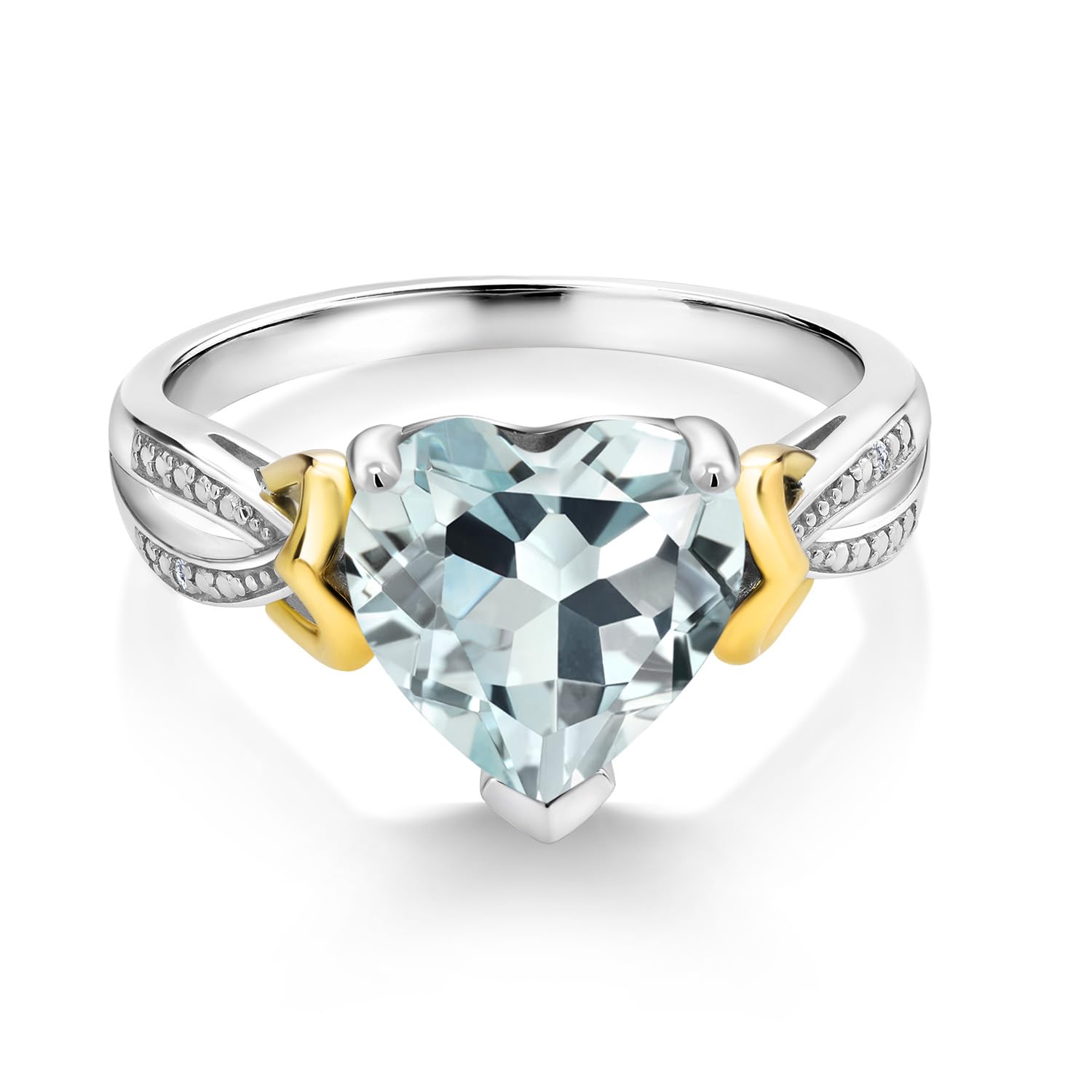 Gem Stone King 925 Sterling Silver and 10K Yellow Gold 10MM Heart Shape Gemstone Birthstone and Diamond Engagement Ring For Women | Available In Size 5, 6, 7, 8, 9