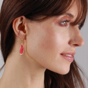 Humble Chic Simulated Druzy Drop Dangles - Sparkly Long Teardrop Dangly Earrings for Women, Gold - Hot Pink Stone