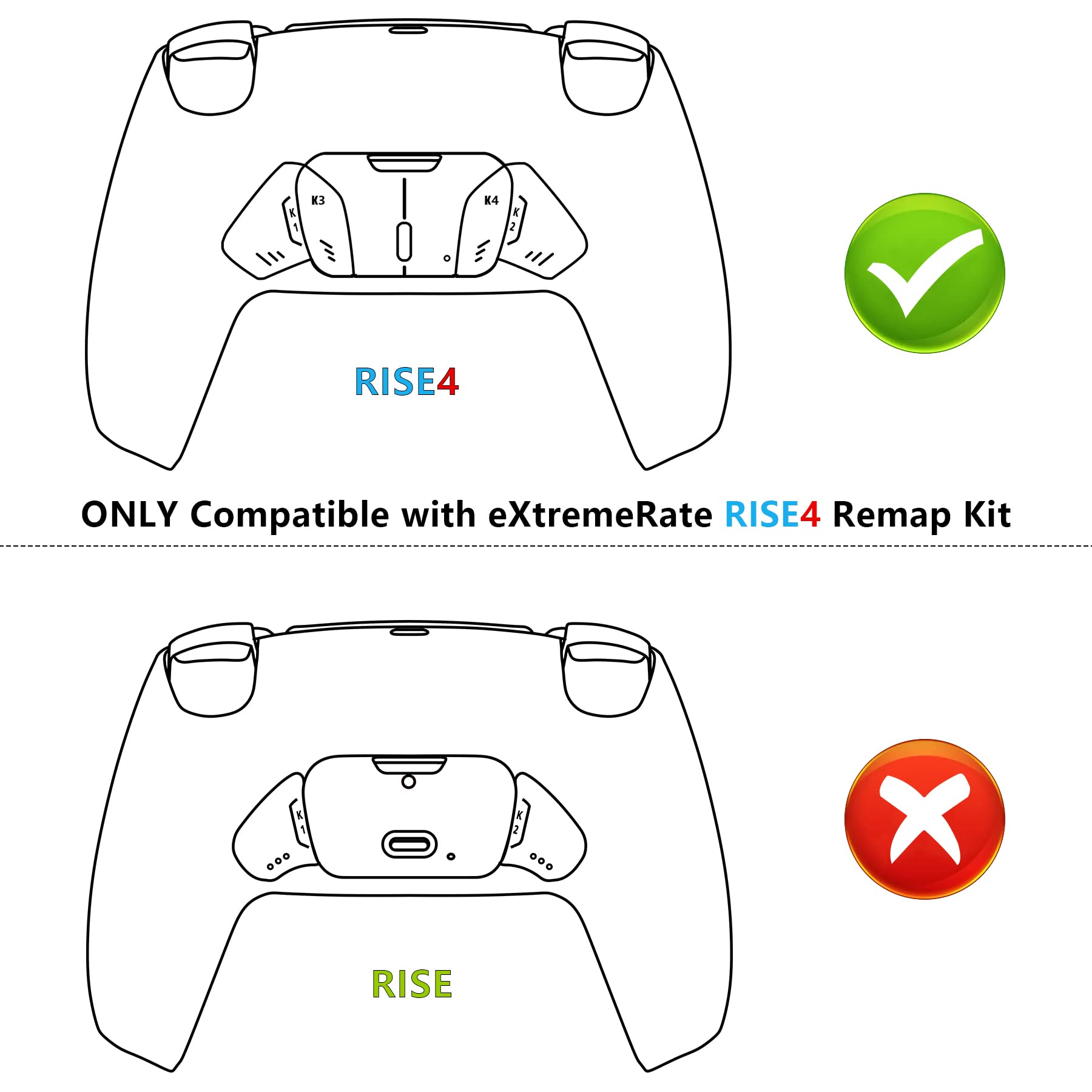 Solid Black Replacement Back Paddles Redesigned K1 K2 K3 K4 Back Buttons Keys Set for eXtremeRate RISE4 Remap Kit for PS5 Controller - Only Buttons, Without the Controller & RISE4 Remap Board