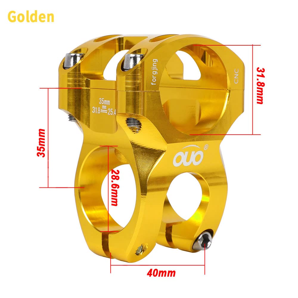 Bicycle Handlebar Stems 35MM Aluminum Alloy CNC Ultra Light Hollow Short Handlebar Riser for Most Bicycle, Road Bike, MTB, BMX, Fixie Gear, Cycling (Gold)