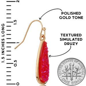 Humble Chic Simulated Druzy Drop Dangles - Sparkly Long Teardrop Dangly Earrings for Women, Gold - Hot Pink Stone