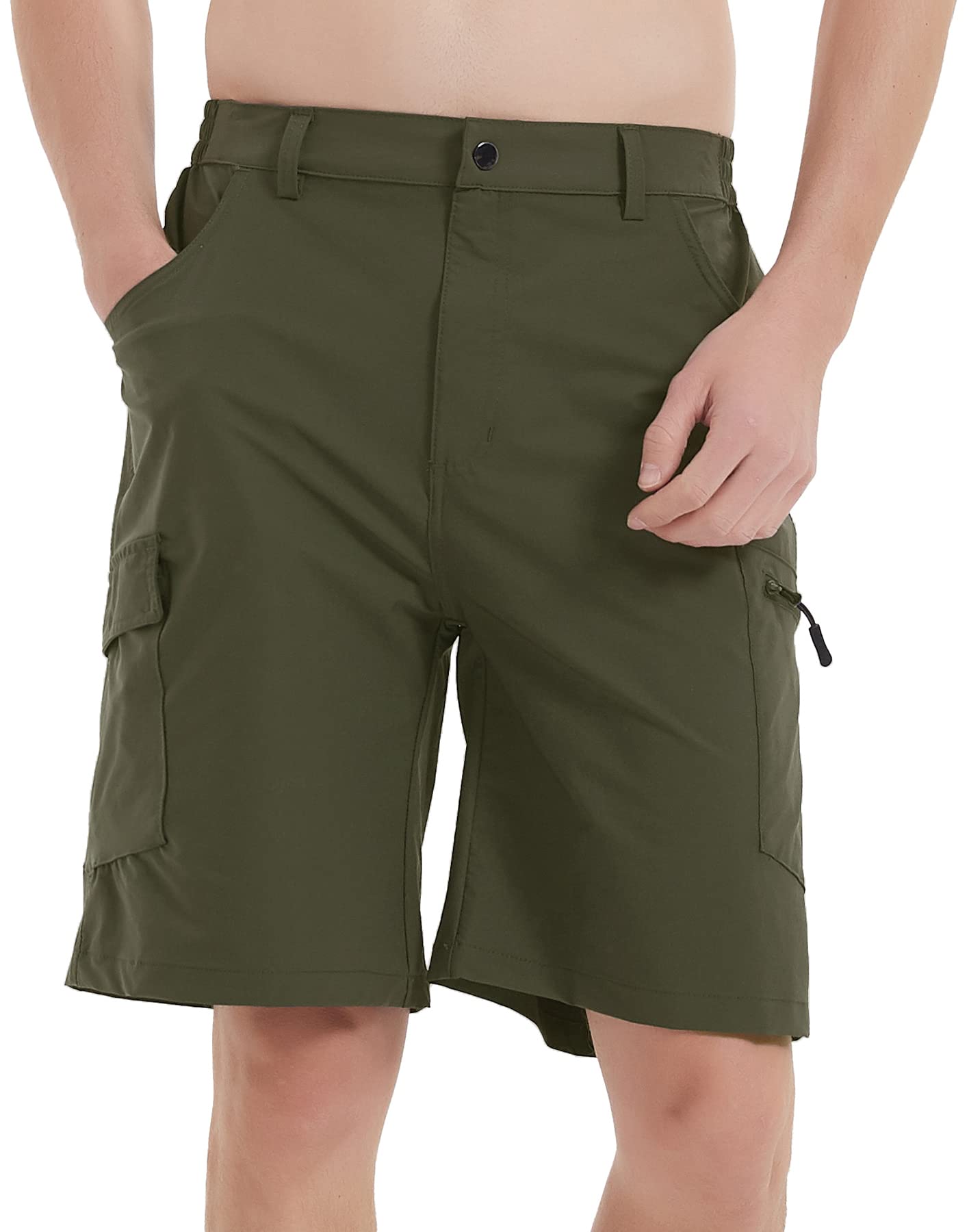 Men's Quick Dry Cargo Hiking Shorts Stretchy Lightweight 5 Pockets Camping Cycling Fishing Work Shorts Army Green 40