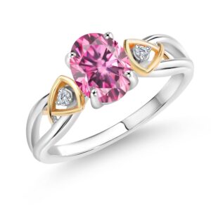 Gem Stone King 925 Sterling Silver and 10K Yellow Gold Pink Moissanite and White Lab Grown Diamond Women Engagement Ring (1.41 Cttw, Available In Size 5, 6, 7, 8, 9)