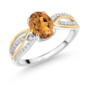 Gem Stone King 925 Sterling Silver and 10K Yellow Gold 8X6MM Oval Gemstone Birthstone and White Lab Grown Diamond Engagement Ring For Women | Available In Size 5, 6, 7, 8, 9