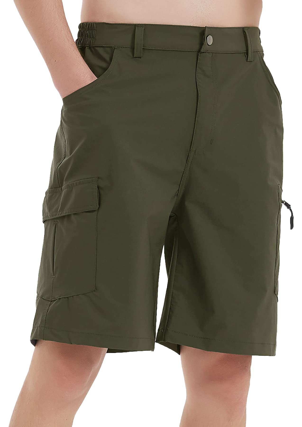 Men's Quick Dry Cargo Hiking Shorts Stretchy Lightweight 5 Pockets Camping Cycling Fishing Work Shorts Army Green 40