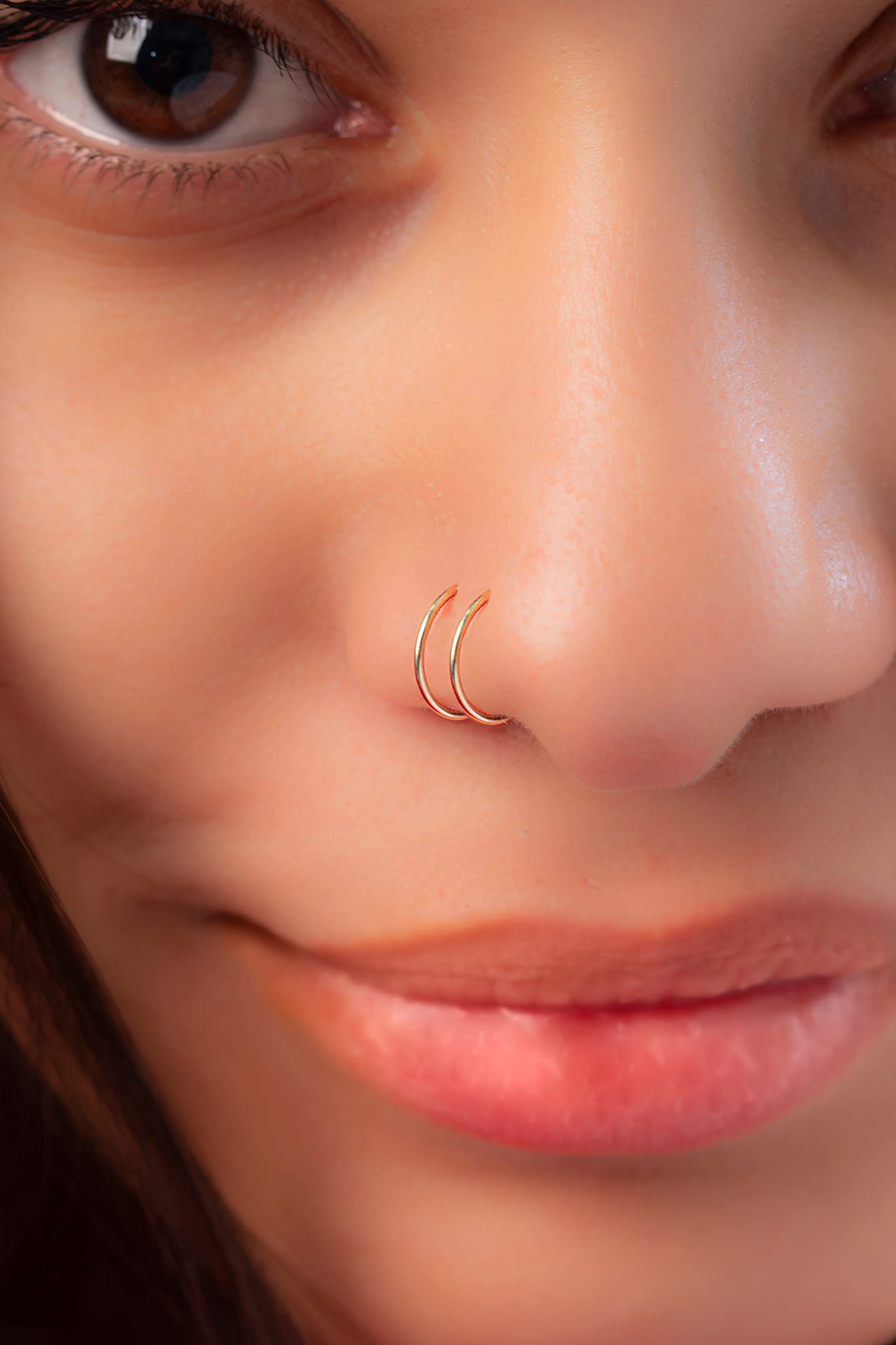 LAOPAZ Spiral Nose Piercing - 14k Gold Filled Spiral Twist Nose Ring - 20G Spiral Nose Jewelry - One Piercing Double Nose Hoop…