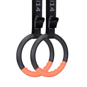 teamaze gymnastic rings with 15 ft adjustable straps non-slip gymnastics rings pull up workout rings for home gym exercise, training (orange)