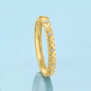 Ross-Simons 0.20 ct. t.w. Diamond Cluster Bangle Bracelet in 18kt Gold Over Sterling. 7 inches