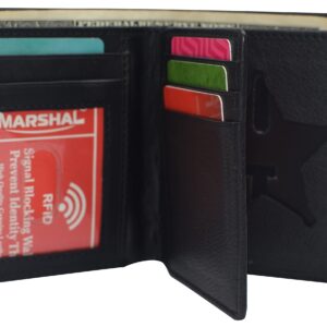 MARSHAL Genuine Leather RFID Blocking Five-point Star Hidden Badge Holder Wallet