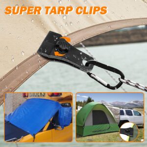 Upgrade Large Tarp Clips Heavy Duty Lock Grip -Total 24 PCs Tarp Clamps Thumb Screw Tent Fasteners Clips with Carabiner for Camping Awnings Caravan Canopies Car Truck Swimming Pool Boat Cover Clips