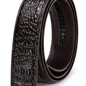 Barry.Wang Leather Ratchet Belt Men Brown Crocodile Belts Gold Designer Automatic Buckle Gift Box