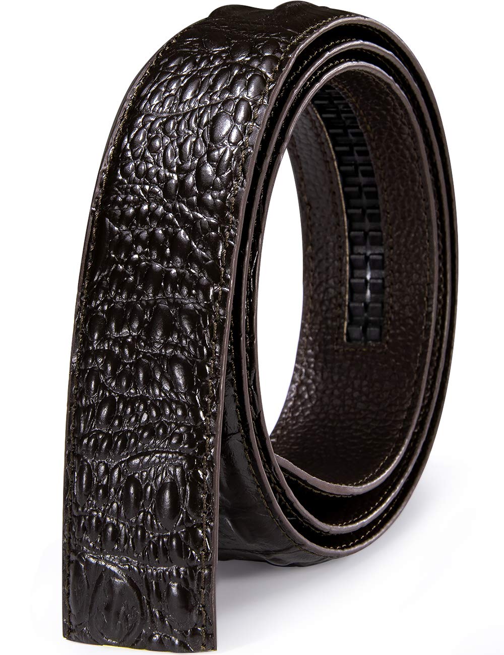 Barry.Wang Leather Ratchet Belt Men Brown Crocodile Belts Gold Designer Automatic Buckle Gift Box