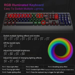 Gaming Keyboard and Mouse - FENIFOX Wired RGB Backlit Keyboard Ergonomic Mechanical Feeling Colorful Led Light Up Keyboard Mouse for PC Windows Mac Gamer PS5 Xbox one