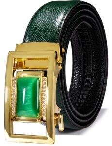 barry.wang mens green belt fashion emerald buckle genuine leather ratchet automatic belt luxury gift st.patrick's day