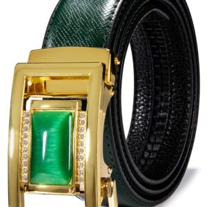 Barry.Wang Mens Green Belt Fashion Emerald Buckle Genuine Leather Ratchet Automatic Belt Luxury Gift St.Patrick's Day