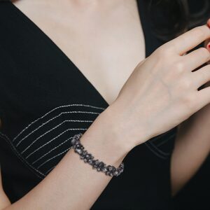 BriLove Wedding Bridal Bracelet Marquise-Shape Stretch Bangle for Women Grey Black-Tone