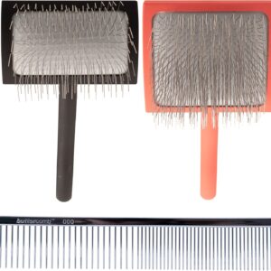 Chris Christensen Brush & Comb Bundle - Big K and Big G Slicker Brush, 000 7.5 in Greyhound Style Fine/Coarse Comb - Groom Like a Professional, Made in USA