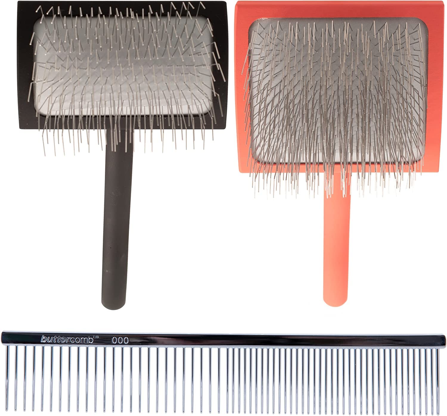 Chris Christensen Brush & Comb Bundle - Big K and Big G Slicker Brush, 000 7.5 in Greyhound Style Fine/Coarse Comb - Groom Like a Professional, Made in USA