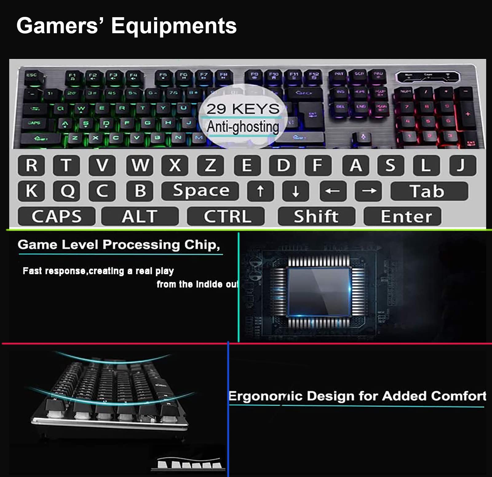 Rechargeable Gaming Keyboard Mouse Combo,2.4G Wireless Backlit Mechanical Feeling Ergonomic Keyboards with Optical Mice Set for Computer Game (Black)