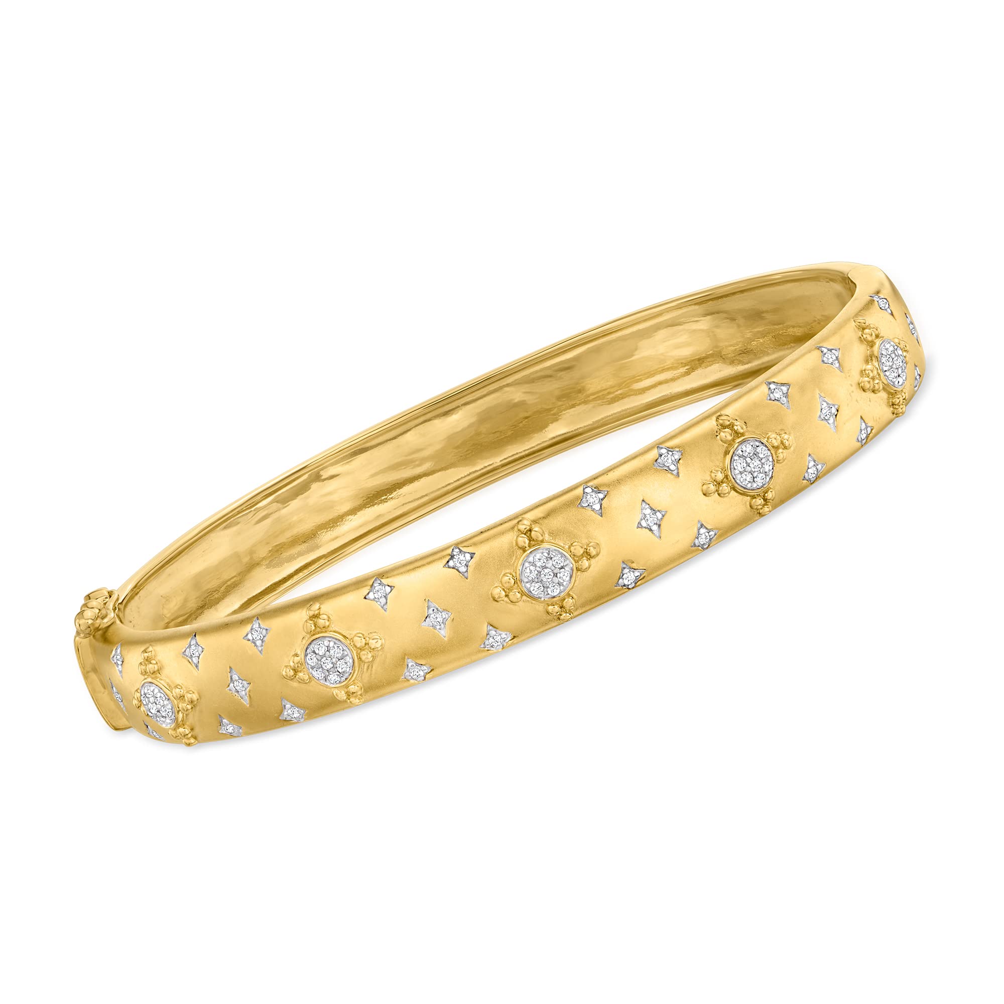 Ross-Simons 0.20 ct. t.w. Diamond Cluster Bangle Bracelet in 18kt Gold Over Sterling. 7 inches