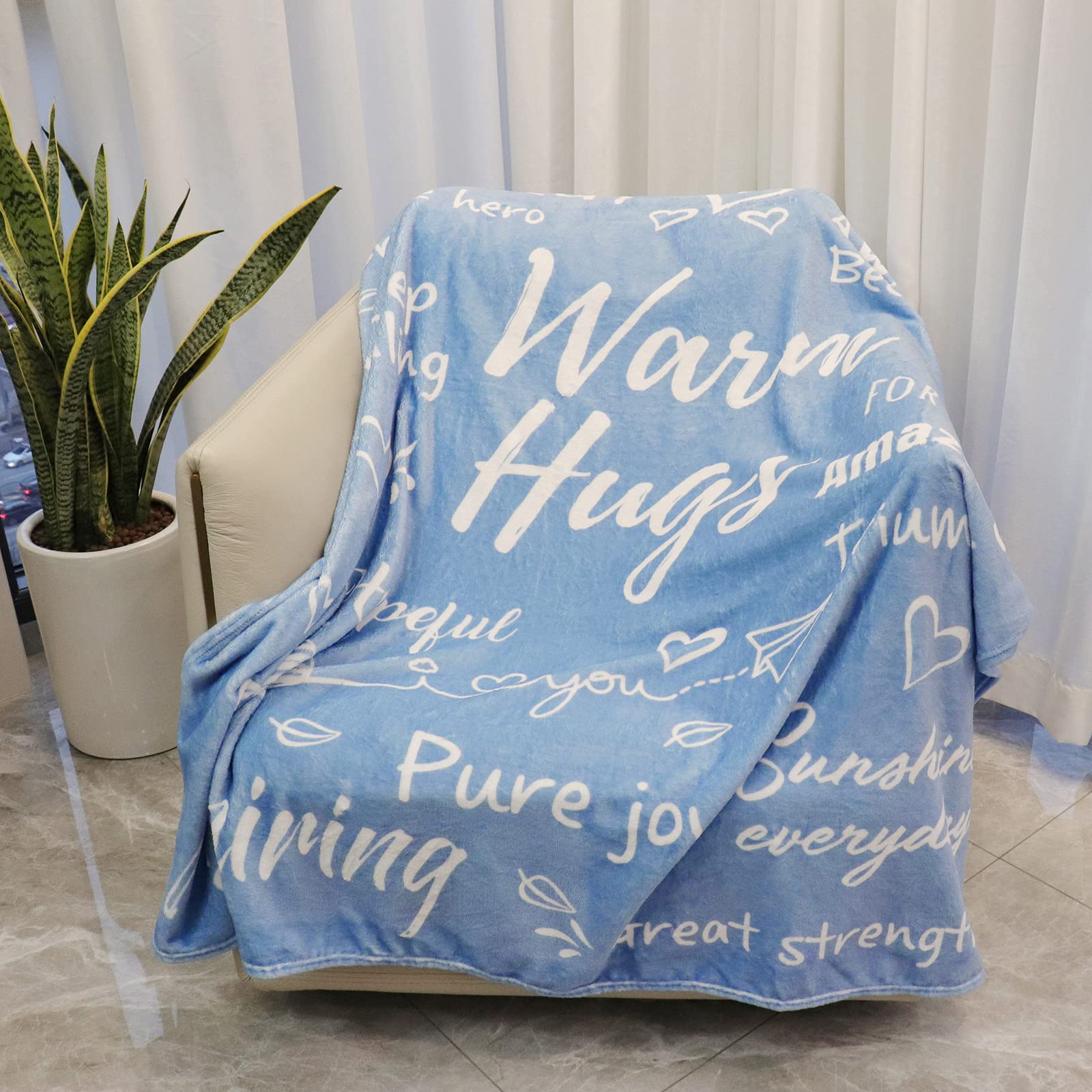 ZHSHWAT Get Well Soon Gifts for Women, Mothers Birthday Day Gift for Friend, Inspirational & Compassion Warm Hugs Throw Blanket Gifts for Women Men Mom Sister Colleague 50X 60(Blue Blanket)