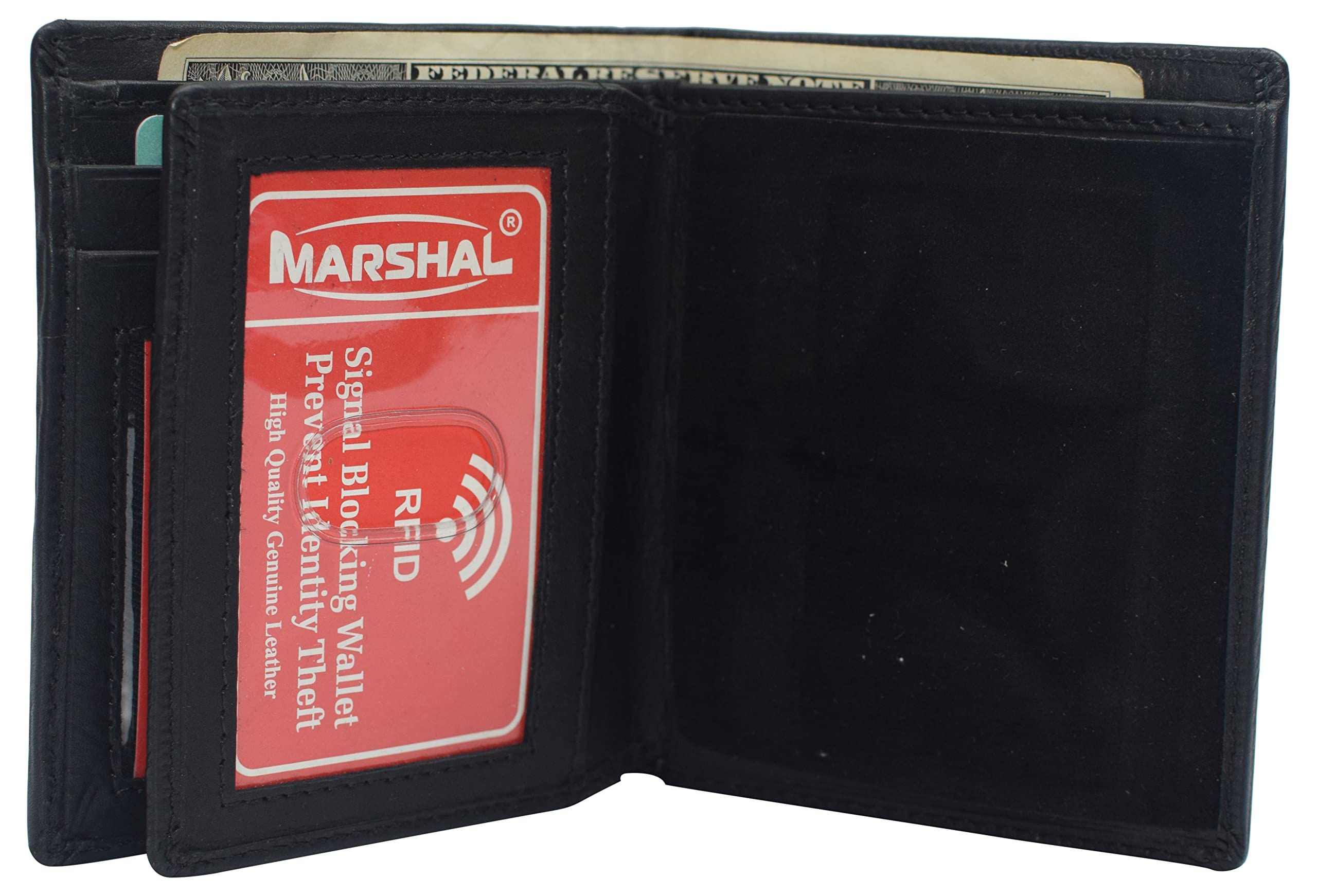 MARSHAL Genuine Leather RFID Blocking Five-point Star Hidden Badge Holder Wallet