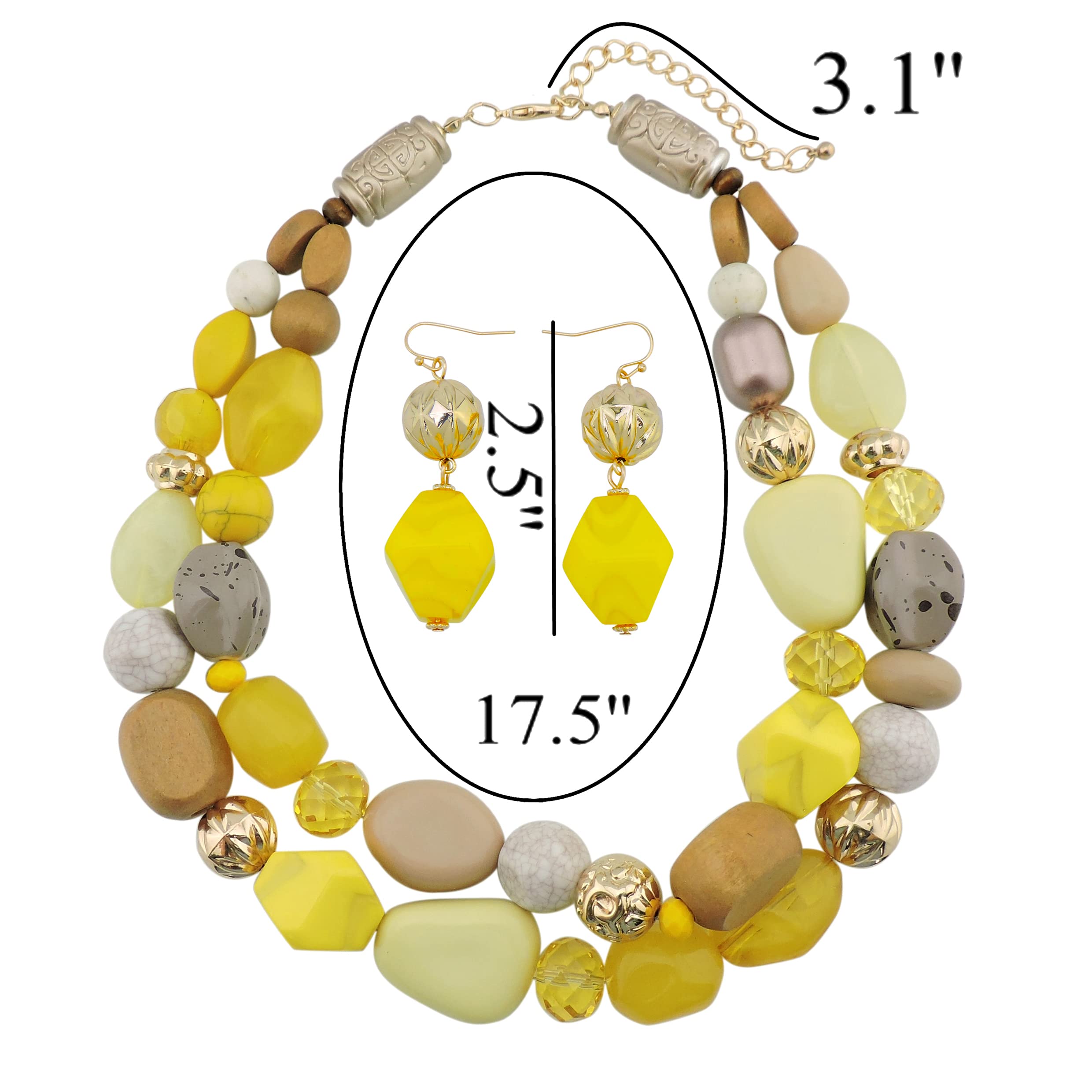 Bocar 2 Layer Statement Chunky Beaded Fashion Collar Necklace for Women Gifts (NK-10384-yellow-set)