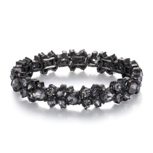 brilove wedding bridal bracelet marquise-shape stretch bangle for women grey black-tone