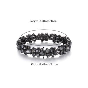 BriLove Wedding Bridal Bracelet Marquise-Shape Stretch Bangle for Women Grey Black-Tone