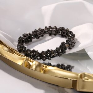 BriLove Wedding Bridal Bracelet Marquise-Shape Stretch Bangle for Women Grey Black-Tone