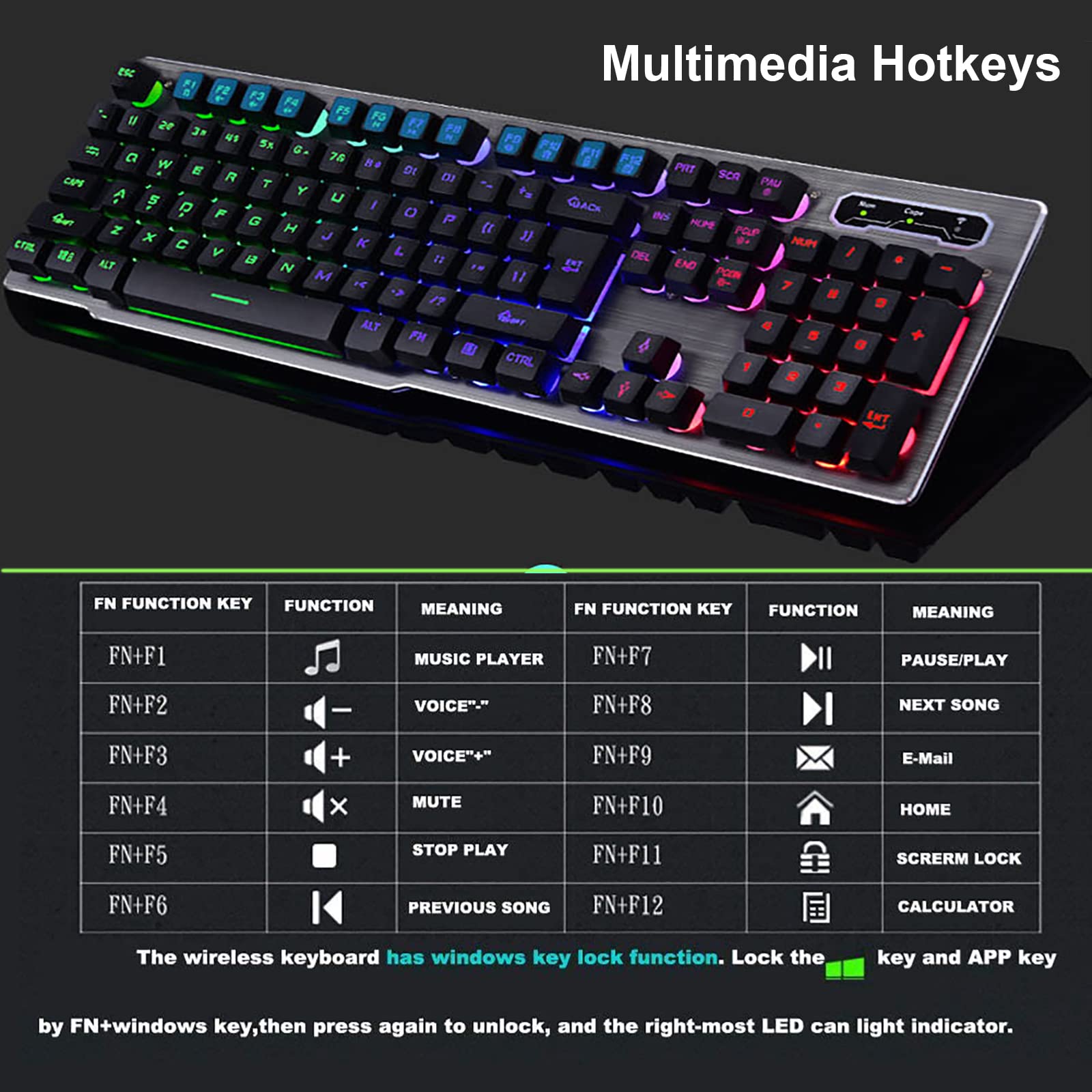 Rechargeable Gaming Keyboard Mouse Combo,2.4G Wireless Backlit Mechanical Feeling Ergonomic Keyboards with Optical Mice Set for Computer Game (Black)