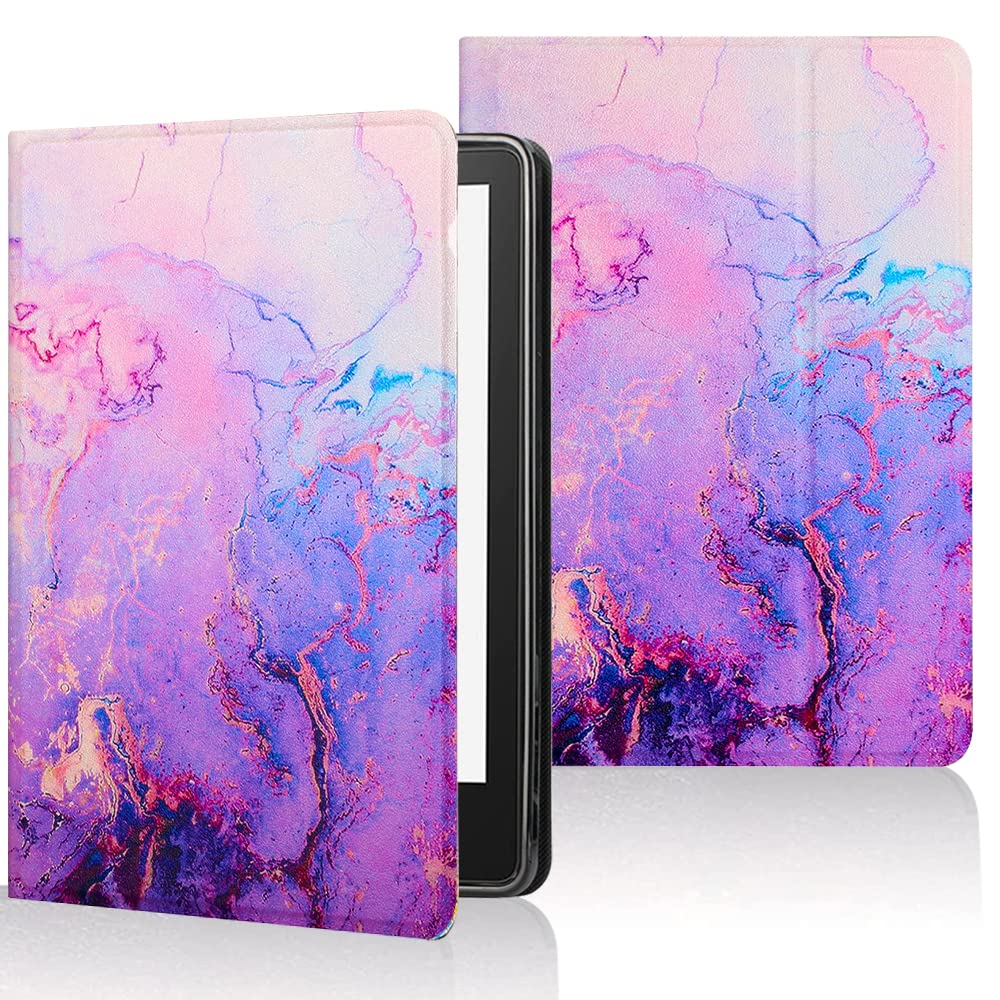 Pudazvi All New Case for 6.8" Kindle Paperwhite & Signature Edition(11th Generation, 2021/2023 Release), Premium Lightweight PU Leather with Auto Sleep/Wake,Marble Purple