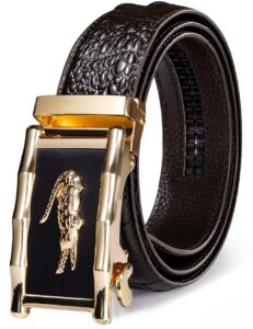 barry.wang leather ratchet belt men brown crocodile belts gold designer automatic buckle gift box