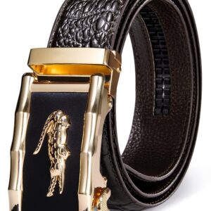 Barry.Wang Leather Ratchet Belt Men Brown Crocodile Belts Gold Designer Automatic Buckle Gift Box