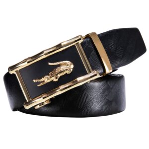 Barry.Wang Leather Ratchet Belt Men Brown Crocodile Belts Gold Designer Automatic Buckle Gift Box