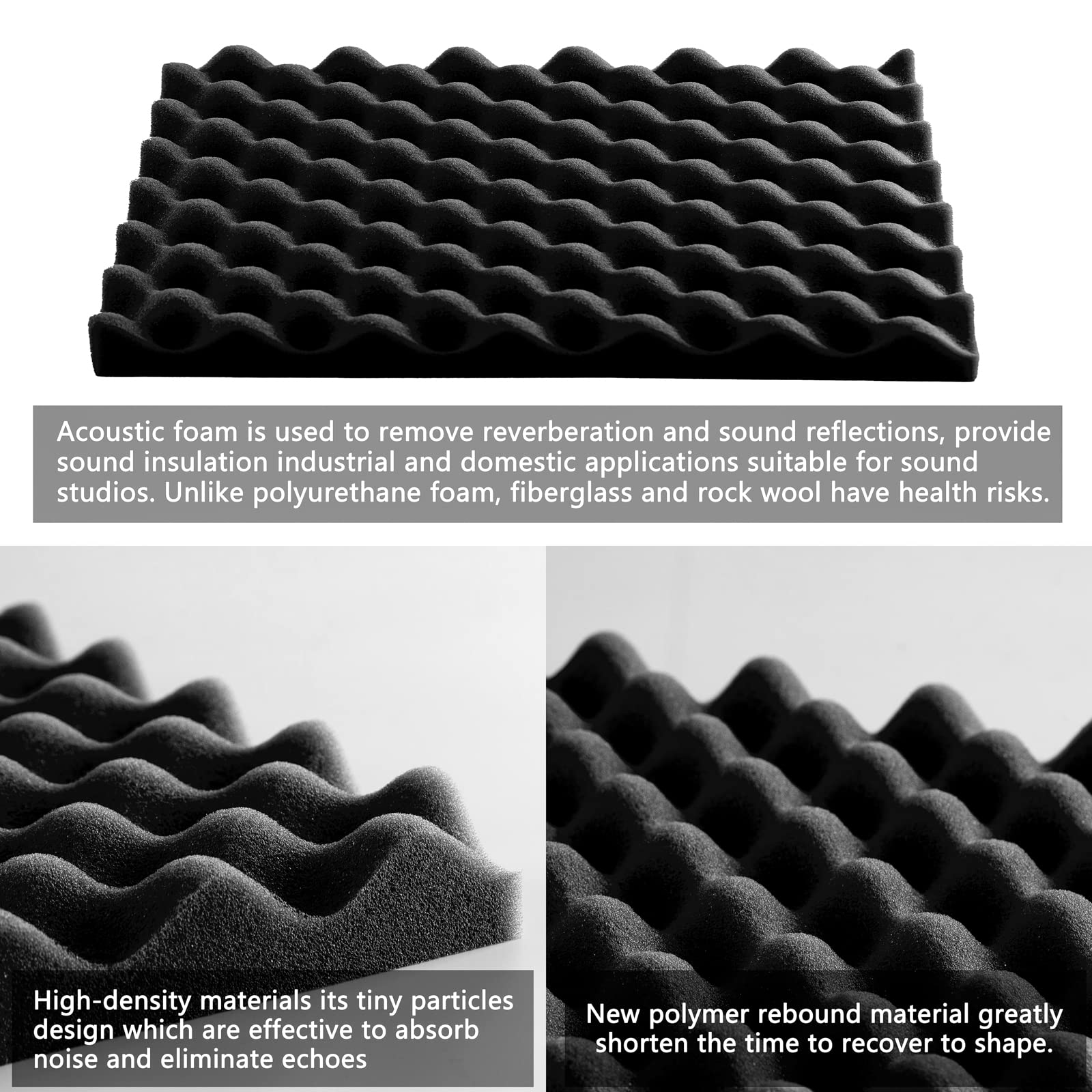 Sound Proof Foam Panels for Walls: 12 pcs Acoustic Foam Panels with Double Side Adhesive Sticker for Studio Recording Office Bedroom Home Theaters 1 X 12 X 12 Inches (Oval Black)