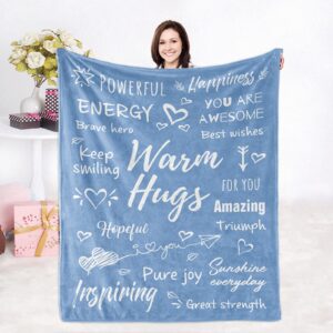 ZHSHWAT Get Well Soon Gifts for Women, Mothers Birthday Day Gift for Friend, Inspirational & Compassion Warm Hugs Throw Blanket Gifts for Women Men Mom Sister Colleague 50X 60(Blue Blanket)