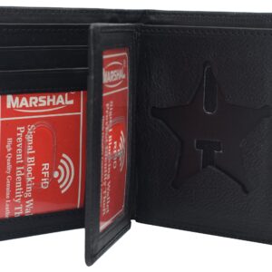 MARSHAL Genuine Leather RFID Blocking Five-point Star Hidden Badge Holder Wallet