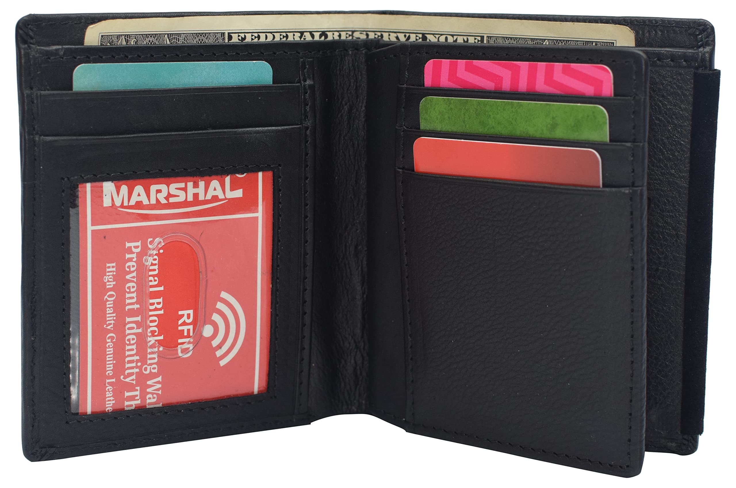 MARSHAL Genuine Leather RFID Blocking Five-point Star Hidden Badge Holder Wallet