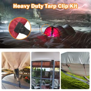 Upgrade Large Tarp Clips Heavy Duty Lock Grip -Total 24 PCs Tarp Clamps Thumb Screw Tent Fasteners Clips with Carabiner for Camping Awnings Caravan Canopies Car Truck Swimming Pool Boat Cover Clips