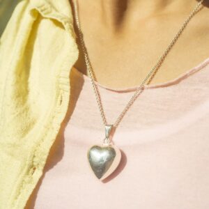 Stimm Silver Heart Necklace, with Chime, Anxiety Relief Stress Relief Jewelry Teens Adults, Fidget Necklace Women