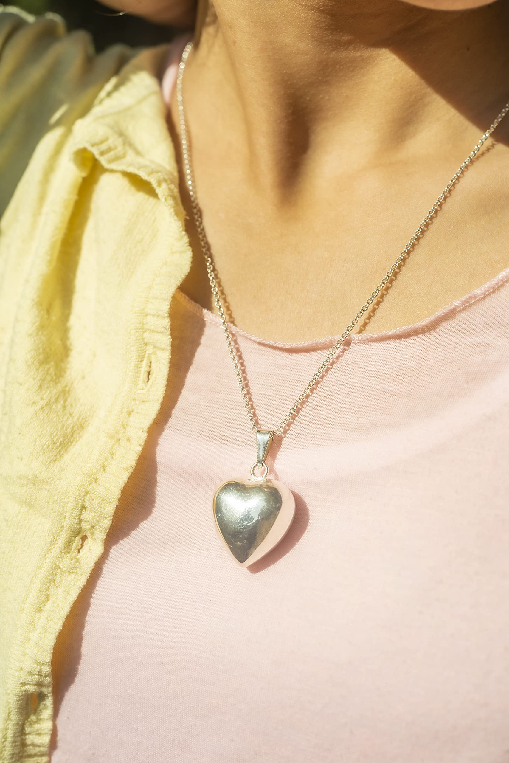 Stimm Silver Heart Necklace, with Chime, Anxiety Relief Stress Relief Jewelry Teens Adults, Fidget Necklace Women