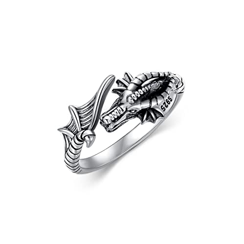 Plesitep Dragon Ring Sterling Silver Adjustable Ring Jewelry for Women Men (7)