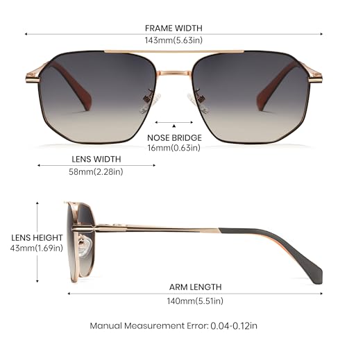 Cyxus Military Aviator Sunglasses for Men Trendy Pilot Shade Metal Frame Polarized Lens UV Protection for Outdoor（1021W06 Brown）